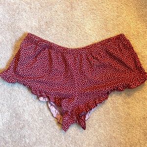 Red pajama shorts with ruffles